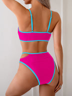 Ocevara - Women's Bikini Sets High Waisted Color Block Swimwear Sexy Cut Out Bathing Suit Sporty Two Piece Swimsuits