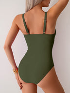 Ocevara - Women's One Piece Swimsuit Sexy Mesh Sheer Tummy Control Bathing Suit Cross Twist Front Swimwear