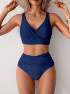 Ocevara - Women's High Waisted Bikini Sets Solid Pleated 2 Piece Swimsuits Sexy Beach Sets with Removable Pads