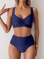 Ocevara - Women's High Waisted Bikini Sets Twist Front Two Piece Swimsuit Ruched Tummy Control Bathing Suits