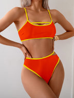 Ocevara - Women's Bikini Sets High Waisted Color Block Swimwear Sexy Cut Out Bathing Suit Sporty Two Piece Swimsuits