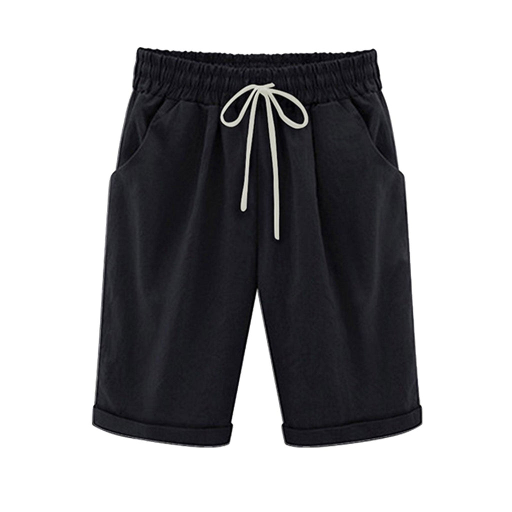 Ocevara - Women's Elastic Waist Knee Length Casual Cotton Bermuda Shorts with Drawstring