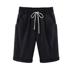 Ocevara - Women's Elastic Waist Knee Length Casual Cotton Bermuda Shorts with Drawstring