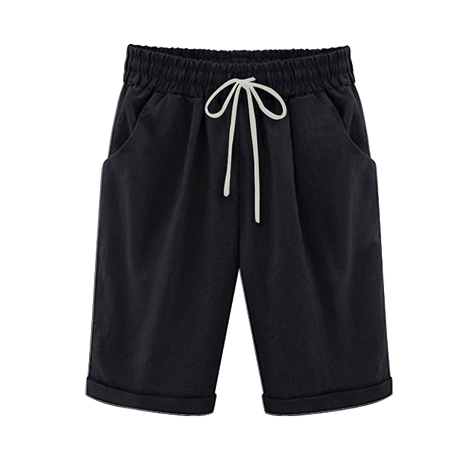 Ocevara - Women's Elastic Waist Knee Length Casual Cotton Bermuda Shorts with Drawstring