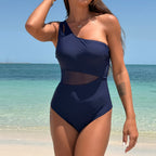 Ocevara - Women's One Piece Swimsuits Tummy Control Mesh Patchwork Bathing Suit One Shoulder Adjustable Straps