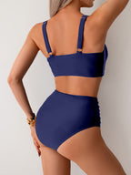 Women's High Waisted Bikini Sets Twist Front Two Piece Swimsuit Ruched Tummy Control Bathing Suits