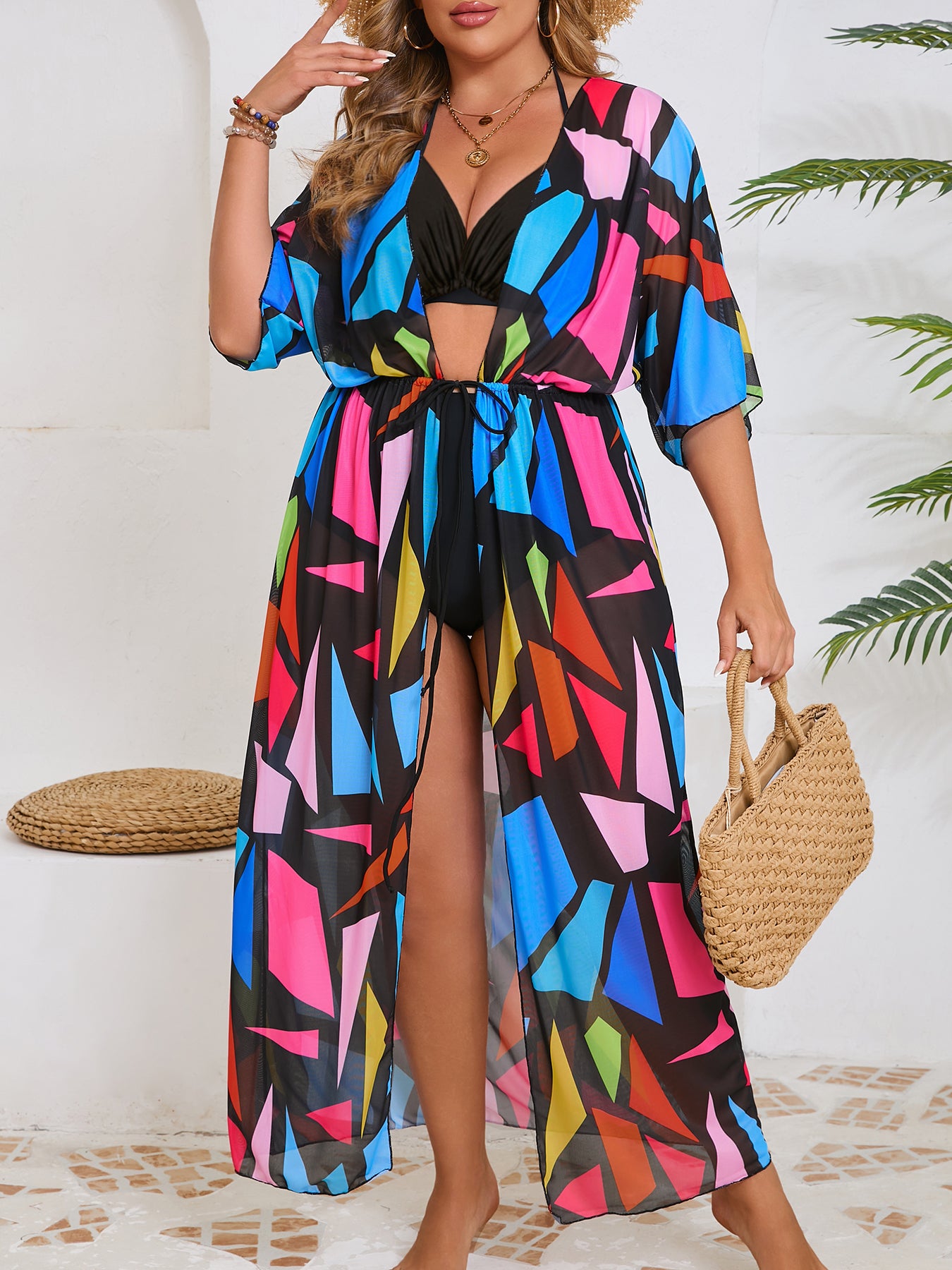 Geometric Chiffon Swim Cover-Up