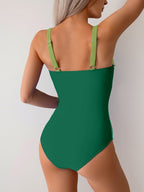 Ocevara - Women One Piece Swimsuit Ruched Tummy Control Bathing Suit Slimming Color Block Swim Suit Swimwear