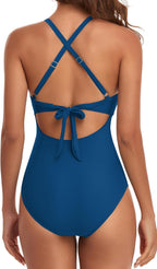Ocevara - Women's One Piece Swimsuits Tummy Control Cutout High Waisted Bathing Suit Wrap Tie Back