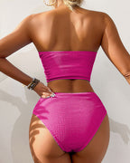 Ocevara - Women Bandeau High Waisted Bikini Sets Smocked Swimsuit Strapless Two Piece Bathing Suit Swimwear Beachwear