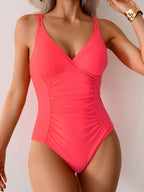 Ocevara - Women's One Piece Swimsuit Tummy Control Bathing Suit Plunge V Neck Swimwear