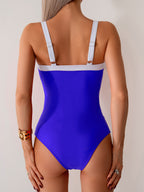 Ocevara - Women's One Piece Swimsuits Color Block Slimming Tummy Control Bathing Suit V Vired Full Coverage Swimwear
