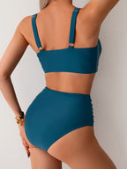 Ocevara - Women's High Waisted Bikini Sets Twist Front Two Piece Swimsuit Ruched Tummy Control Bathing Suits