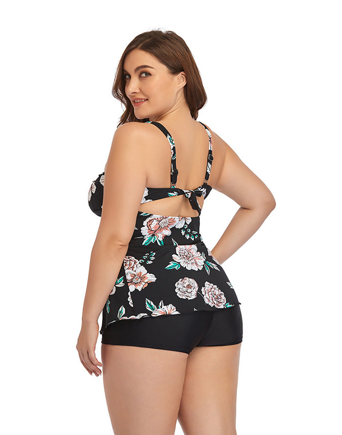 Printed Camisole Plus Size Tankini Swimsuit