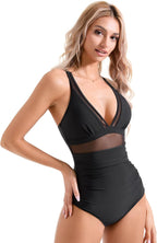 Ocevara - Women Sexy Mesh Tummy Control Swimsuit Push Up High Waisted Bathing Suit
