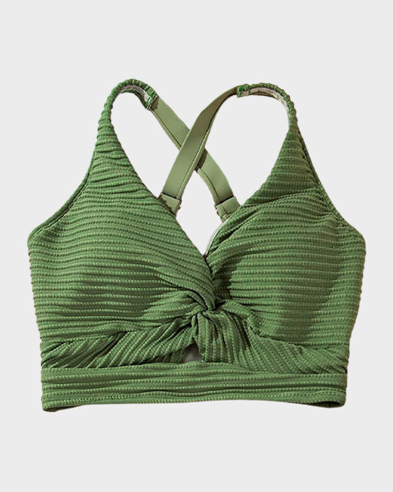 Ocevara - Textured Knot-Front High-Waisted Bikini Set