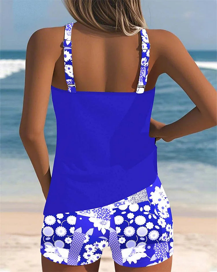 Mid Waisted Floral Print Tankini Set