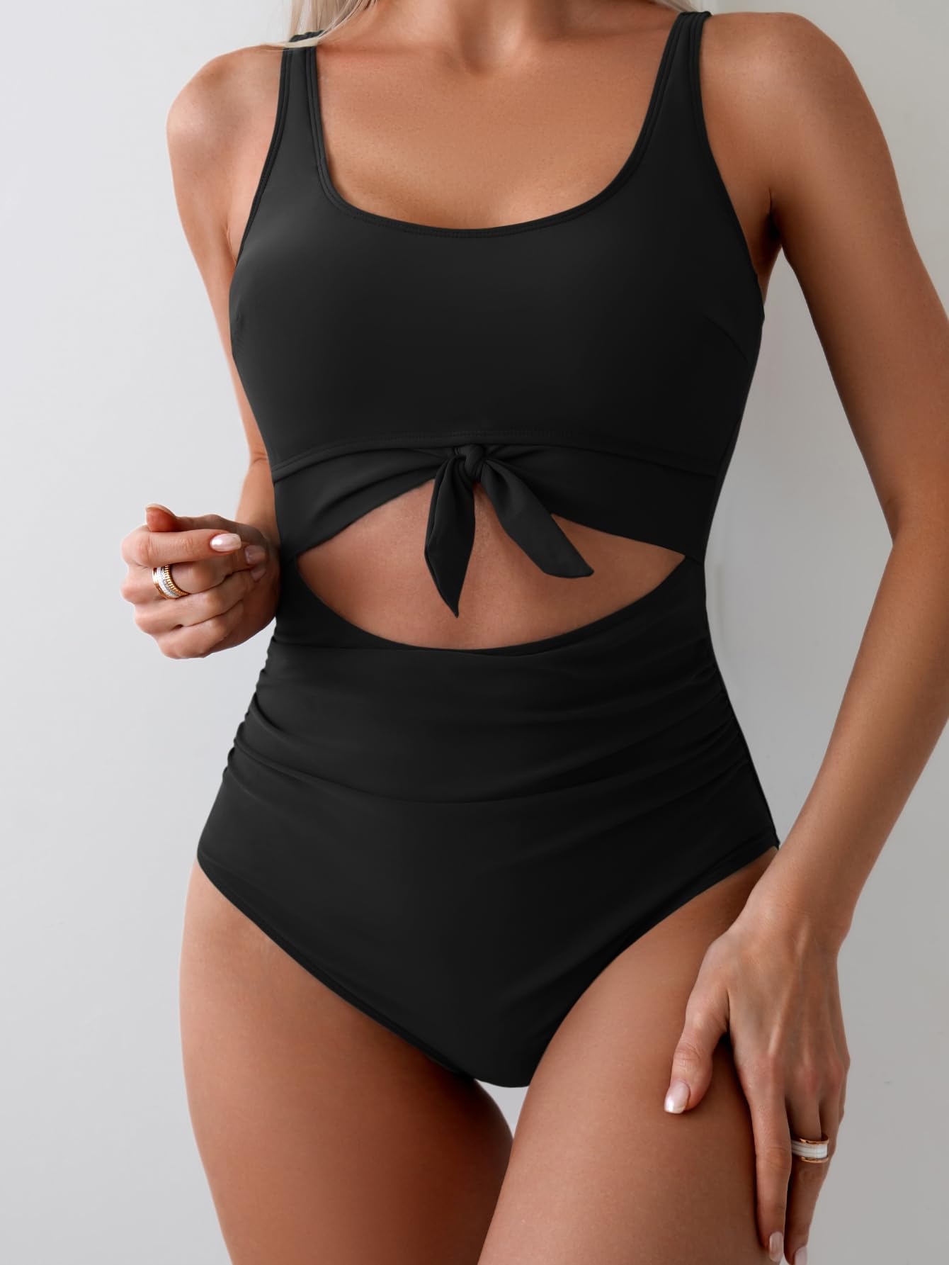 Ocevara - Women's One Piece Swimsuit Tummy Control Slimming Bathing Suit Cutout Tie Knot Swimwear