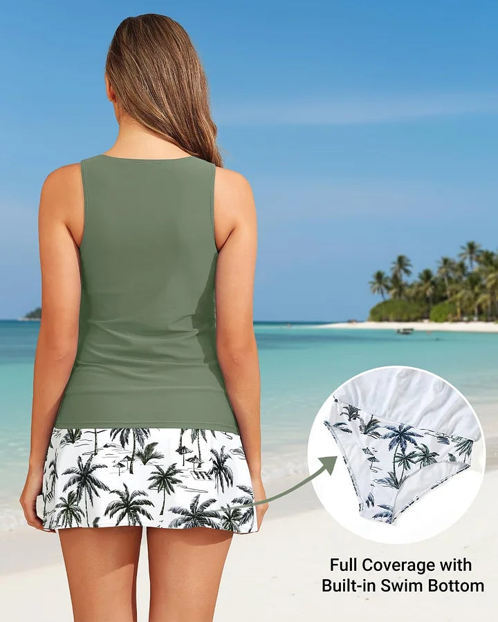 Womens Tankini Swimsuits with Skirt - Two Piece Tummy Control Bathing Suits High Neck Swimwear Secondary image