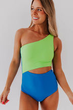 Ocevara - Green Terry Floral Cut Out One Piece In Fondant