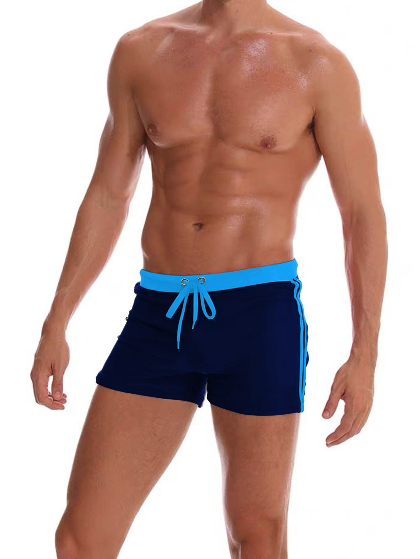 Men's Slim Fit Drawstring Square-Leg Swim Trunks