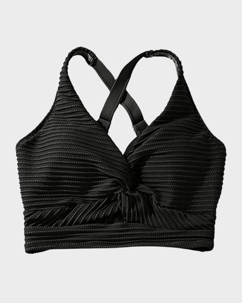 Ocevara - Textured Knot-Front High-Waisted Bikini Set