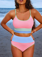 Ocevara - Women 2 Piece Bikini Set High Waisted Color Block Swimsuit Beach Scrunch Ribbed Bathing Suit