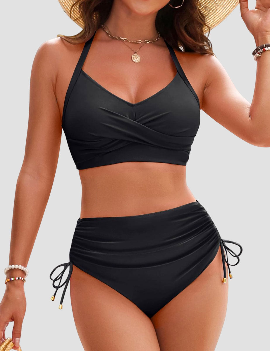 Ocevara Ocevara - Women's High Waisted Bikini Sets Drawstring Tummy Control Swimsuits Crisscross Tie - image 1