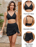 Ocevara - Women's High Waisted Bikini Sets Tummy Control Swim Skirt Two Piece Swim Suit