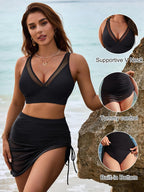 Ocevara - Womens Swim Skirt High Waisted Bikini Sets Tummy Control Swimsuits Mesh Sarong Wraps Bathing Suits