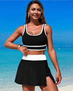 Ocevara - High Waisted Bikini Sets Tummy Control Swim Skirt Two Piece Swim Suit Tummy Control Color Block Bathing Suit