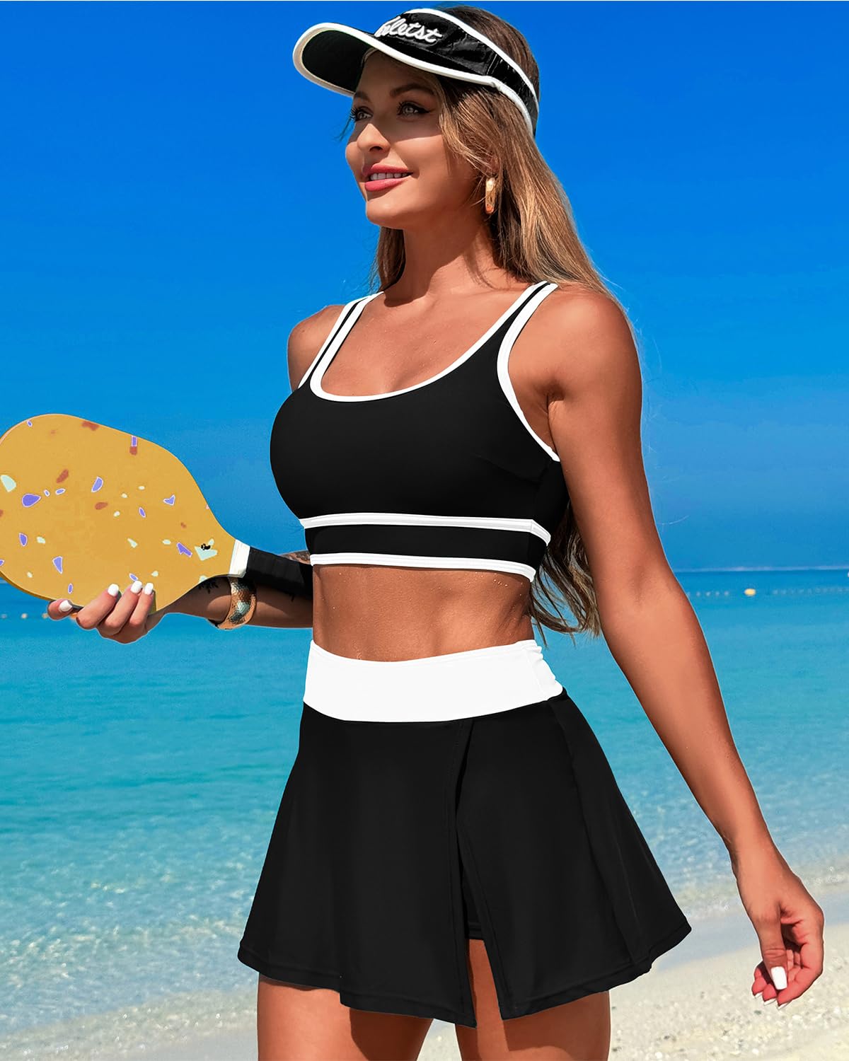 Ocevara - High Waisted Bikini Sets Tummy Control Swim Skirt Two Piece Swim Suit Tummy Control Color Block Bathing Suit