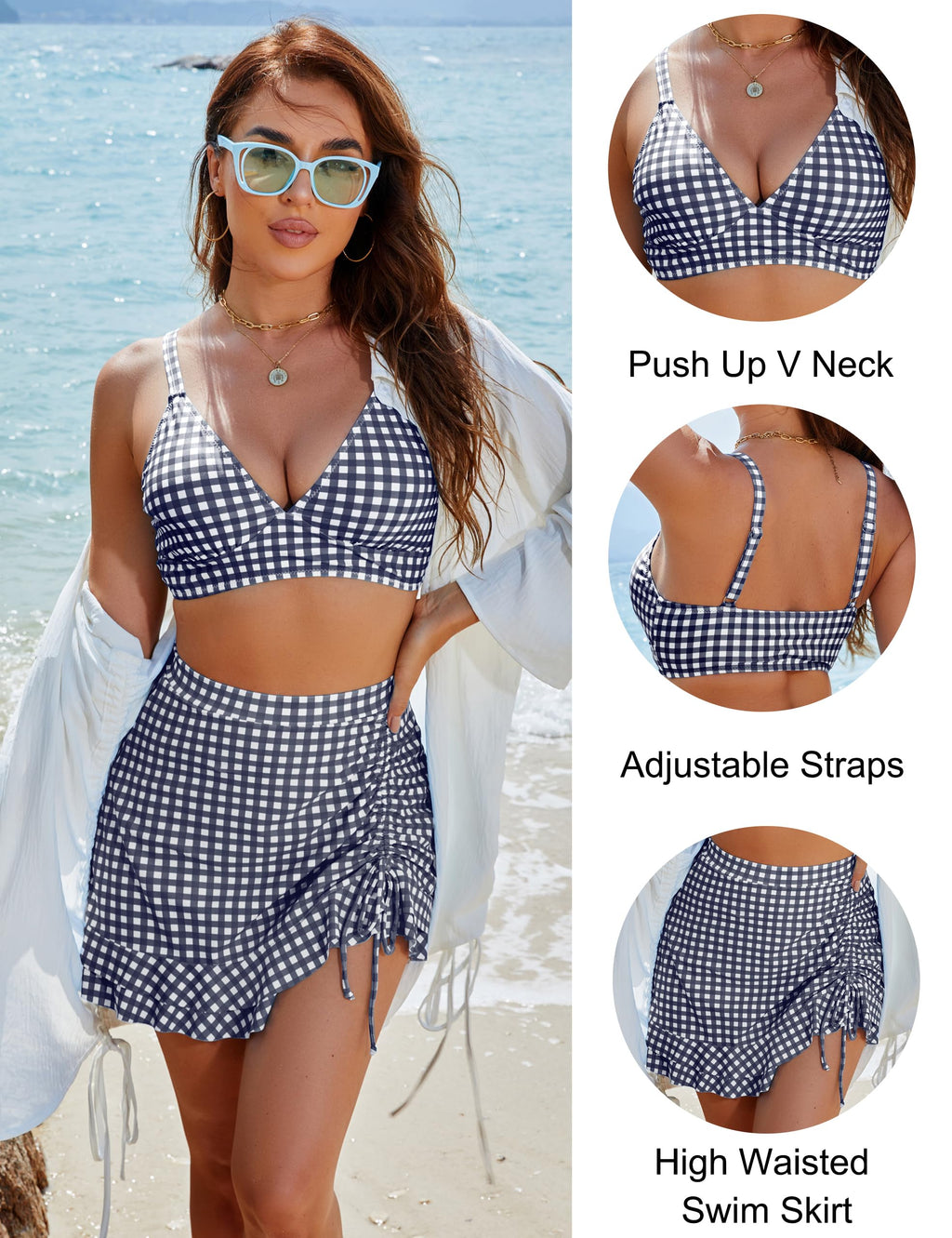 Ocevara - Women's High Waisted Bikini Sets Tummy Control Swim Skirt Two Piece Swim Suit