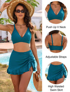 Ocevara - Women's High Waisted Bikini Sets Tummy Control Swim Skirt Two Piece Swim Suit