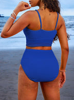 Ocevara - Women 2 Piece Bikini Set High Waisted Color Block Swimsuit Beach Scrunch Ribbed Bathing Suit