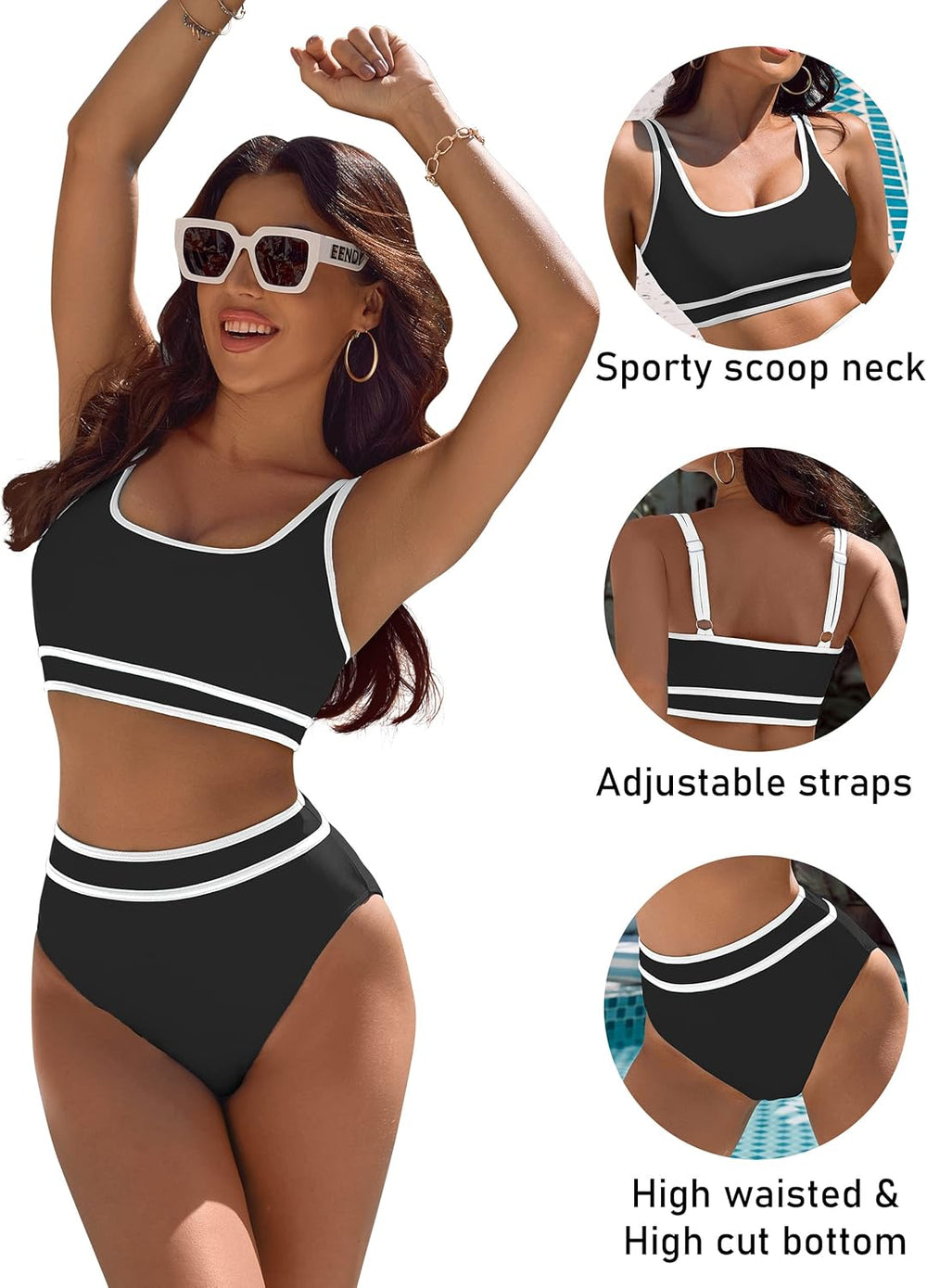Ocevara Ocevara - Women's High Waisted Bikini Sets Sporty Two Piece Swimsuits Color Block Cheeky High - image 5