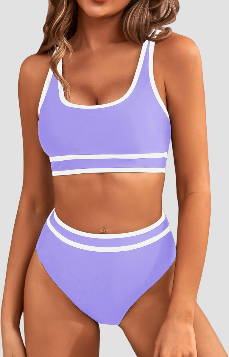 Ocevara - Women's High Waisted Bikini Sets Sporty Two Piece Swimsuits Color Block Cheeky High Cut Bathing Suits