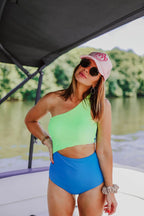 Ocevara - Green Terry Floral Cut Out One Piece In Fondant