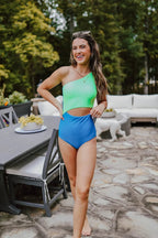 Ocevara - Green Terry Floral Cut Out One Piece In Fondant