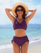 Ocevara - Womens High Waisted Bikini Sets Drawstring Tummy Control Swimsuits Crisscross Tie Back Bathing Suit