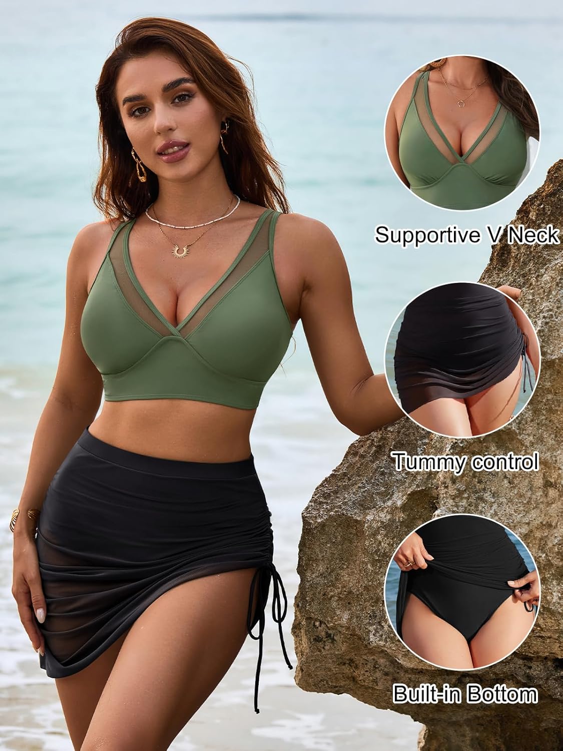 Ocevara Ocevara - Women's Swim Skirt High Waisted Bikini Sets Tummy Control Swimsuits Mesh Sarong - image 53