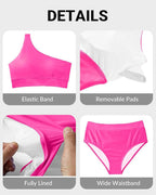 Ocevara - High-Waist One-Shoulder Tummy Control Bikini Set