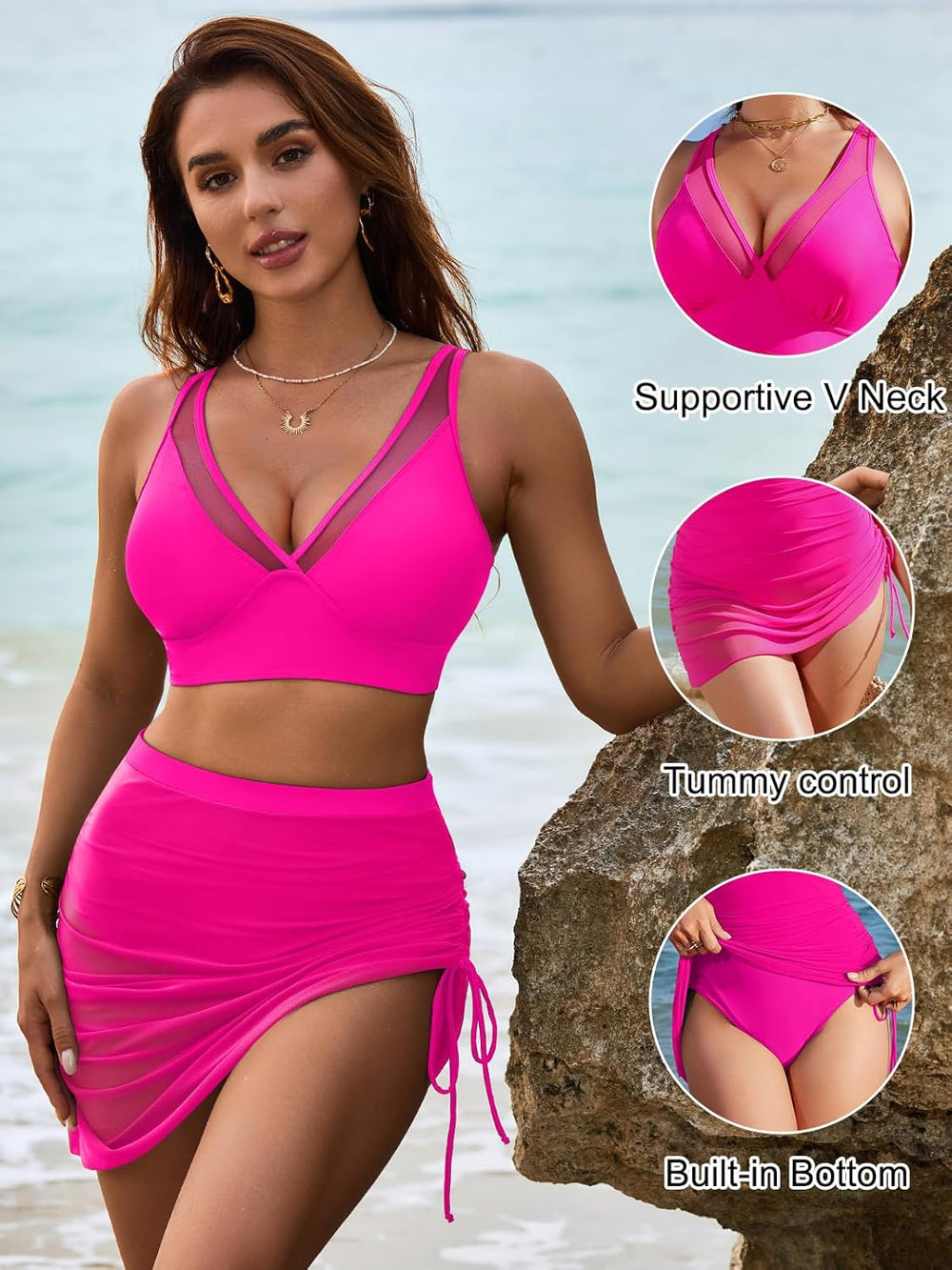 Ocevara Ocevara - Women's Swim Skirt High Waisted Bikini Sets Tummy Control Swimsuits Mesh Sarong - image 13
