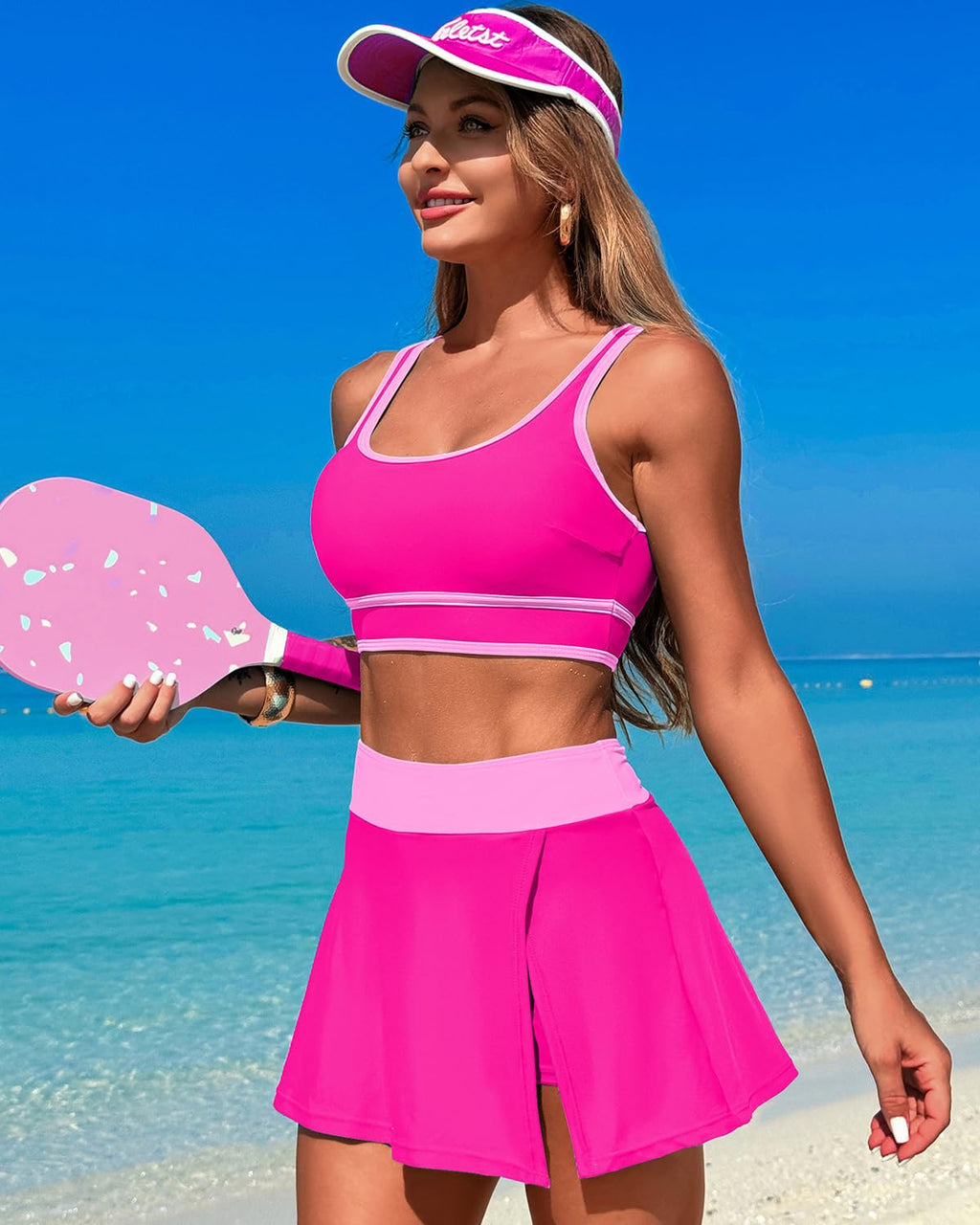 Ocevara - High Waisted Bikini Sets Tummy Control Swim Skirt Two Piece Swim Suit Tummy Control Color Block Bathing Suit