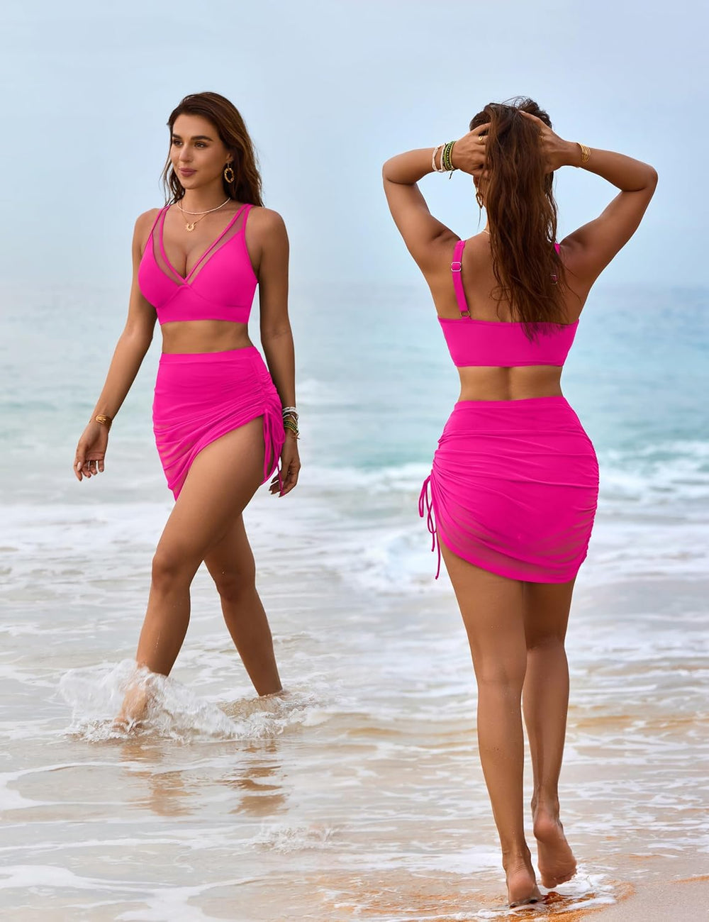 Ocevara Ocevara - Women's Swim Skirt High Waisted Bikini Sets Tummy Control Swimsuits Mesh Sarong - image 16