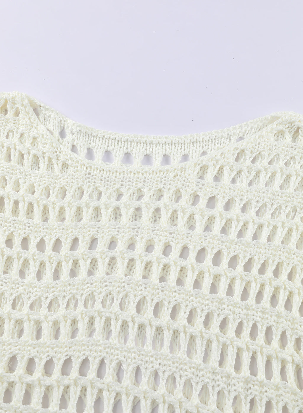 Ocevara - White Mesh Knitted Long Sleeve Hollow Sun-proof Round Neck Cover Up
