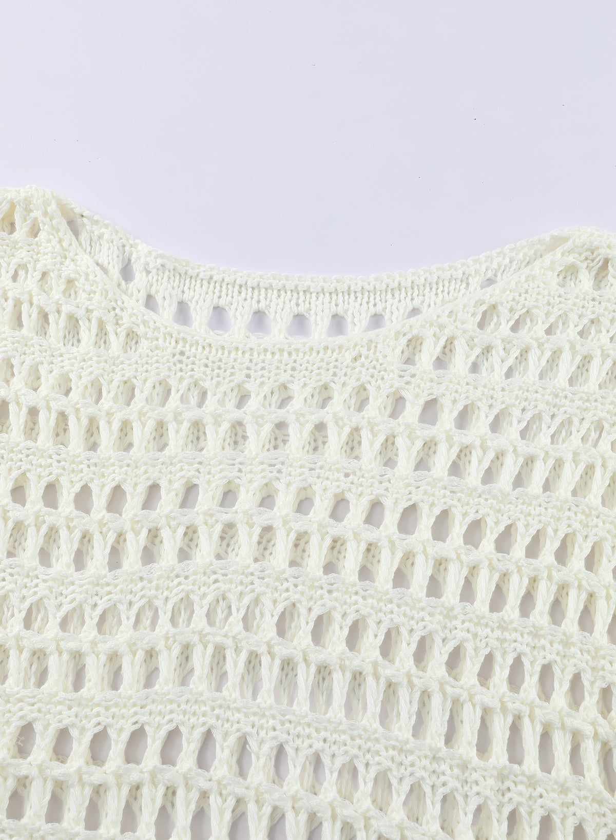 Ocevara - White Mesh Knitted Long Sleeve Hollow Sun-proof Round Neck Cover Up