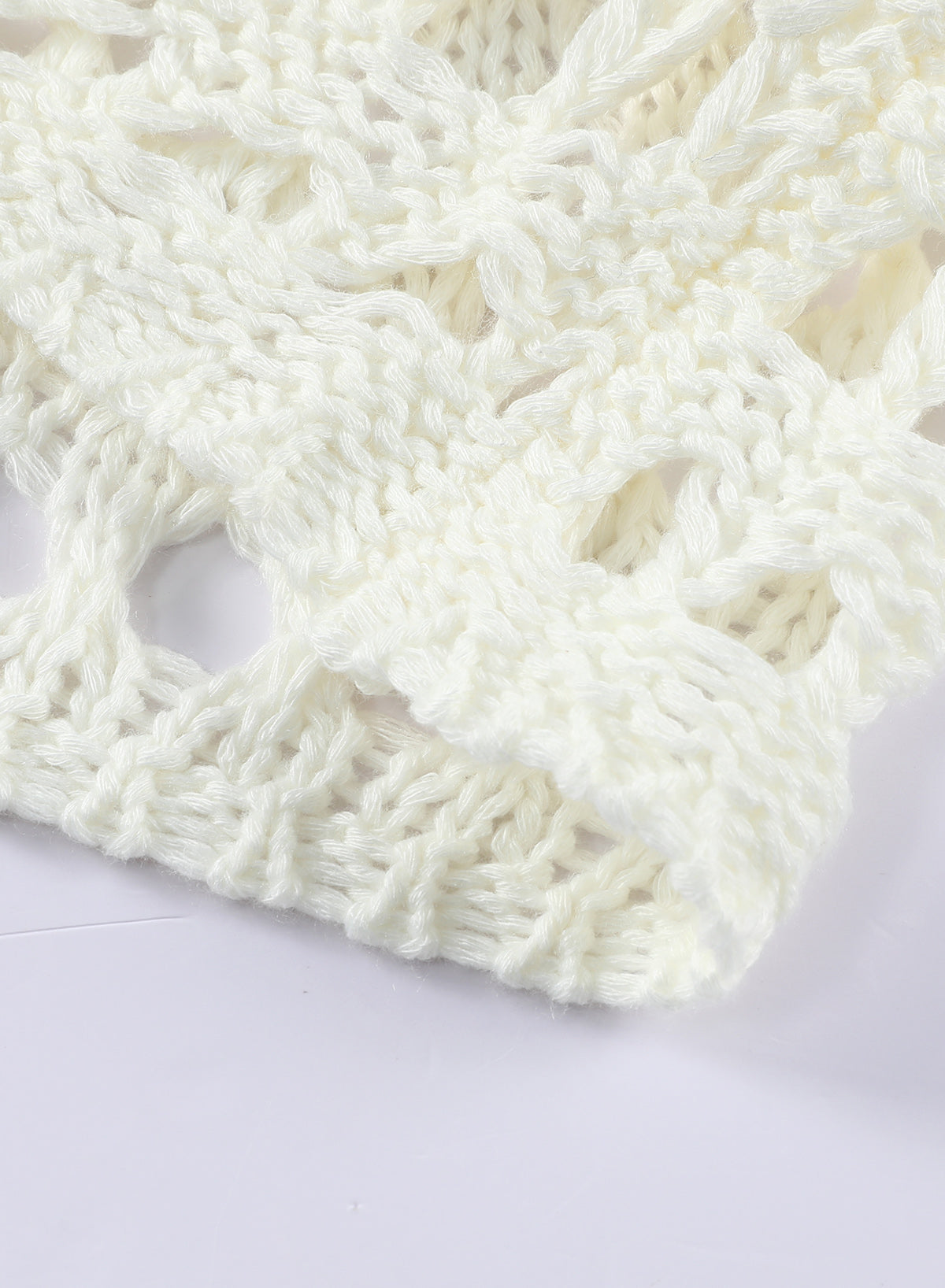 Ocevara - White Mesh Knitted Long Sleeve Hollow Sun-proof Round Neck Cover Up