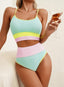 Ocevara - Women 2 Piece Bikini Set High Waisted Color Block Swimsuit Beach Scrunch Ribbed Bathing Suit