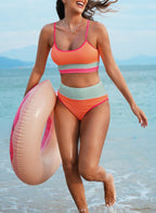 Ocevara - Women 2 Piece Bikini Set High Waisted Color Block Swimsuit Beach Scrunch Ribbed Bathing Suit